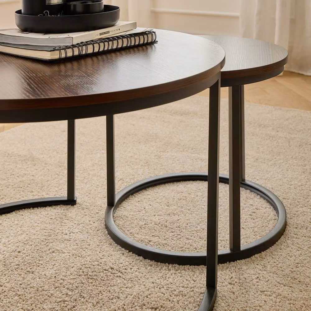 CALICOSY Lenny Set of 2 Round Nesting Coffee Tables in Walnut – 3