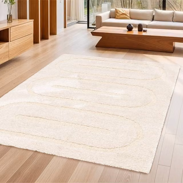 Sweekeek Geometric Pattern Indoor Rug in Beige and White, W: 120 cm, D: 170 cm – 1