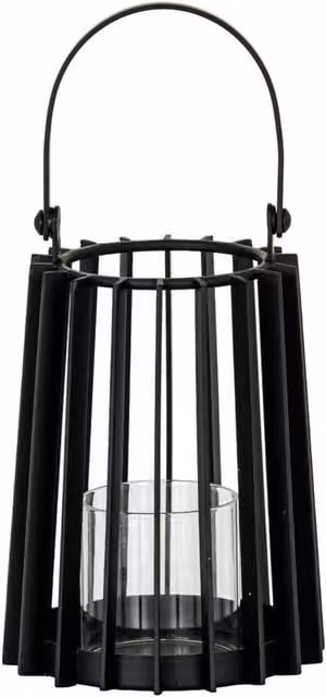 KDMD Lynk Small Black Metal and Glass Tabletop Lantern with Handle and Pillar Candle Holder