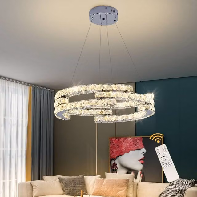 NIVOR Crystal LED Pendant Light, Dimmable and Adjustable with Remote Control in Silver