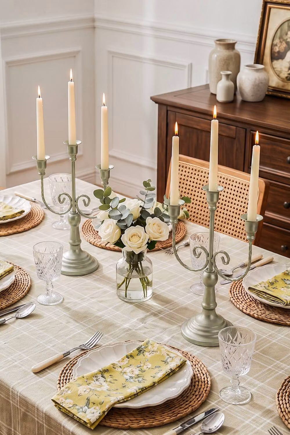 Living and Home 2-Piece Vintage 3-Arm Metal Taper Candle Holders in Green – 2