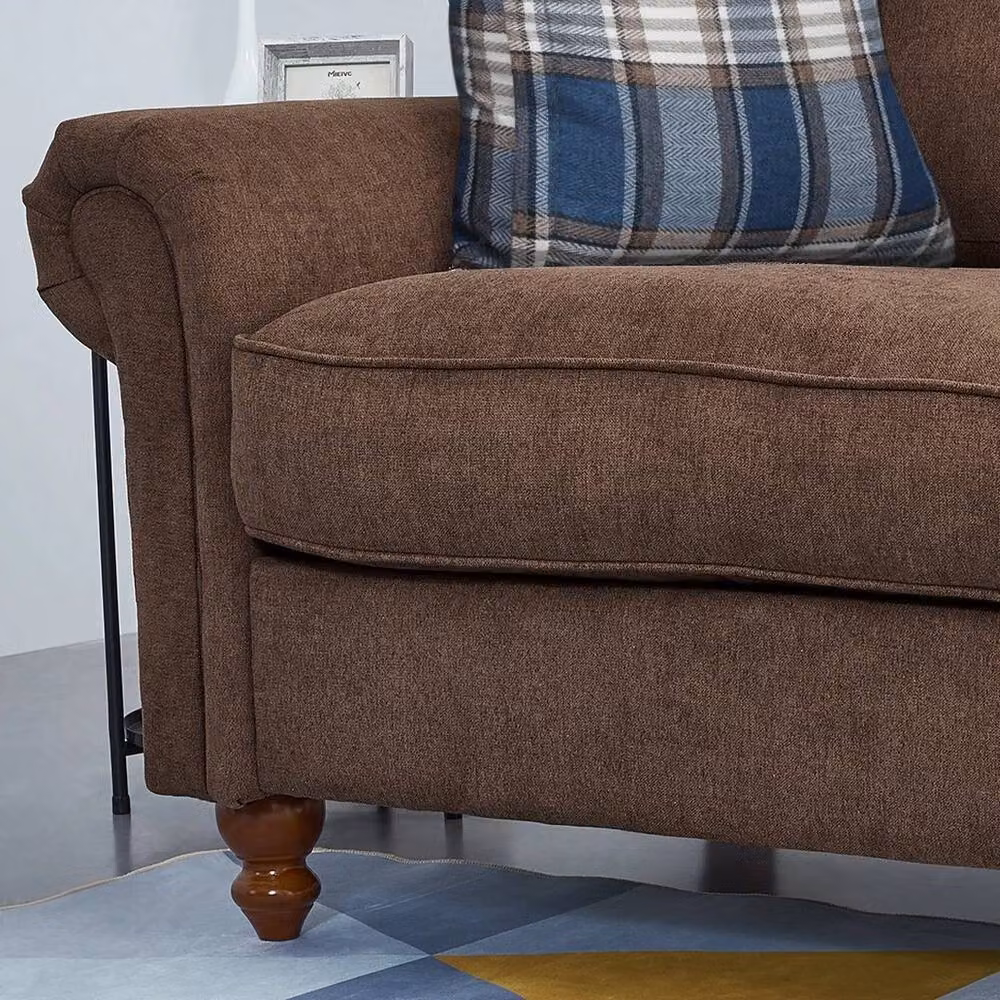 FORGEVIO 2 Seater Brown L-Shape Corner Sofa with Fabric Upholstery and Scatter Cushions – 3