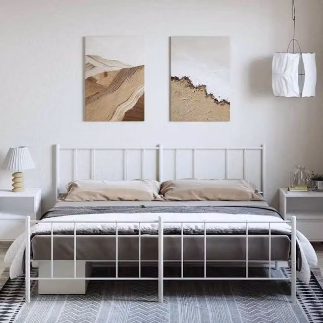Berkfield Home Metal Bed Frame with Headboard and Footboard in White W/D/H: 187 x 90 x 187 cm