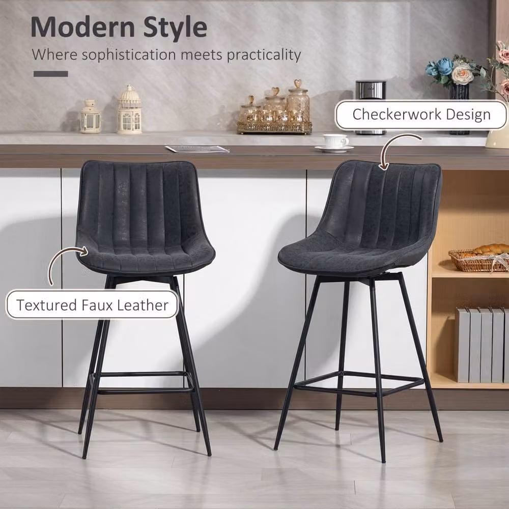 Wyld Haus Lono Set of 2 Black Faux Leather 360 Degree Swivel Counter Stools – 5