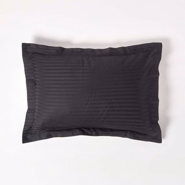 Homescapes Black Egyptian Cotton Satin Stripe Oxford Pillowcase, 330 Thread Count