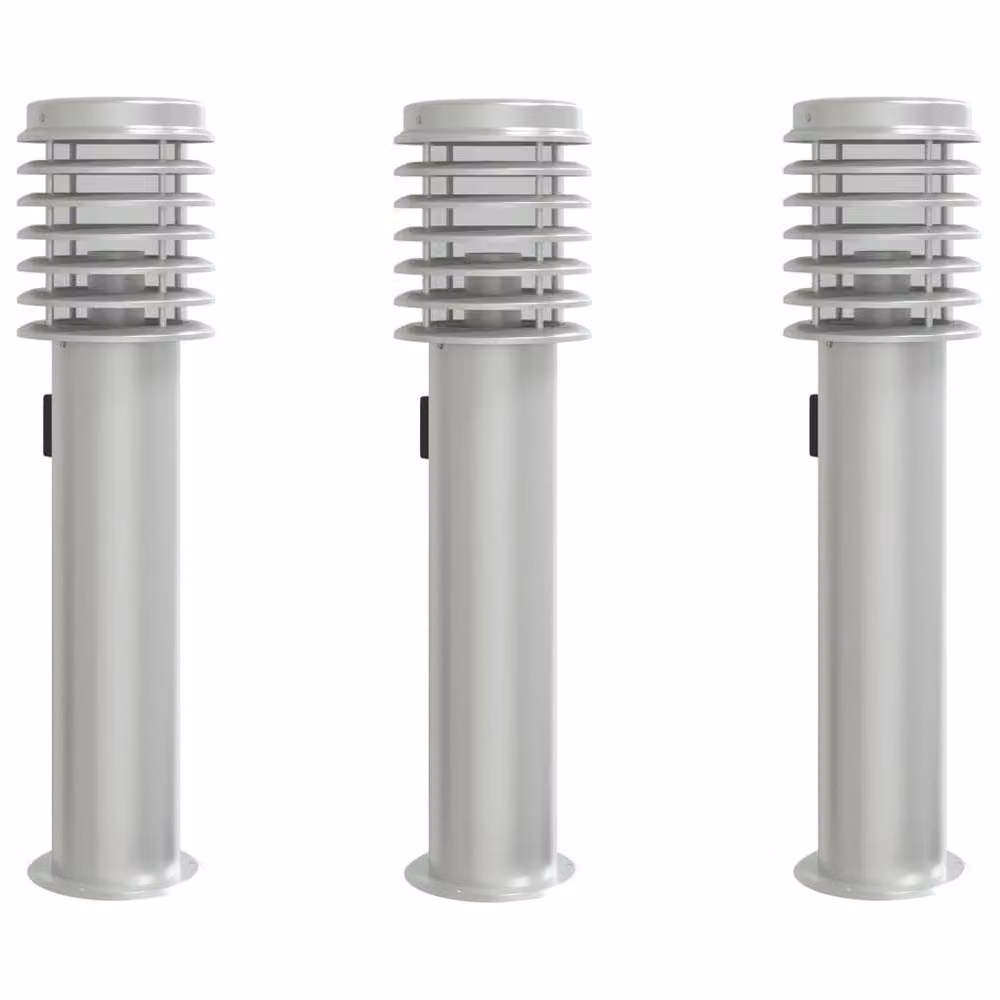 Berkfield Home Set of 3 Silver Stainless Steel Outdoor Floor Lamps with Outlet, Height: 60 cm – 2