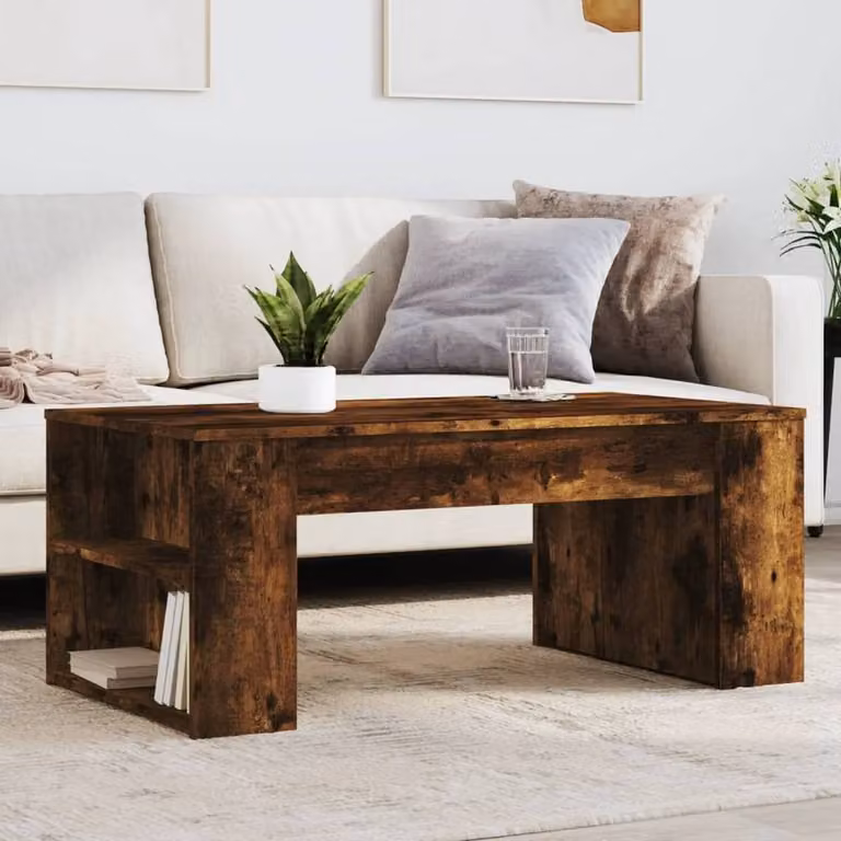 Berkfield Home Decorative Coffee Table in Smoked Oak Brown, W/D/H: 102 x 55 x 42 cm