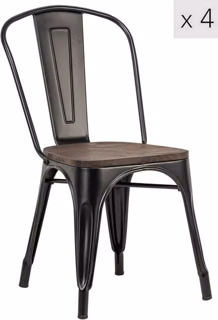Nordlys Set of 4 Industrial Black Metal and Wood Dining Chairs – 1