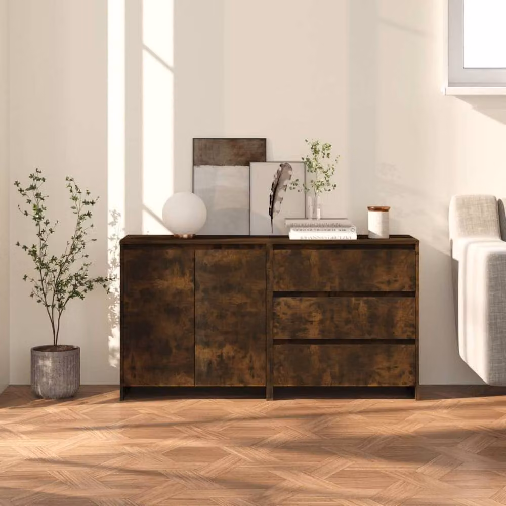 Berkfield Home 2 Piece Smoked Oak Sideboard in Brown – 2