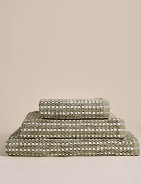 M&S Green Striped Pure Cotton Towel