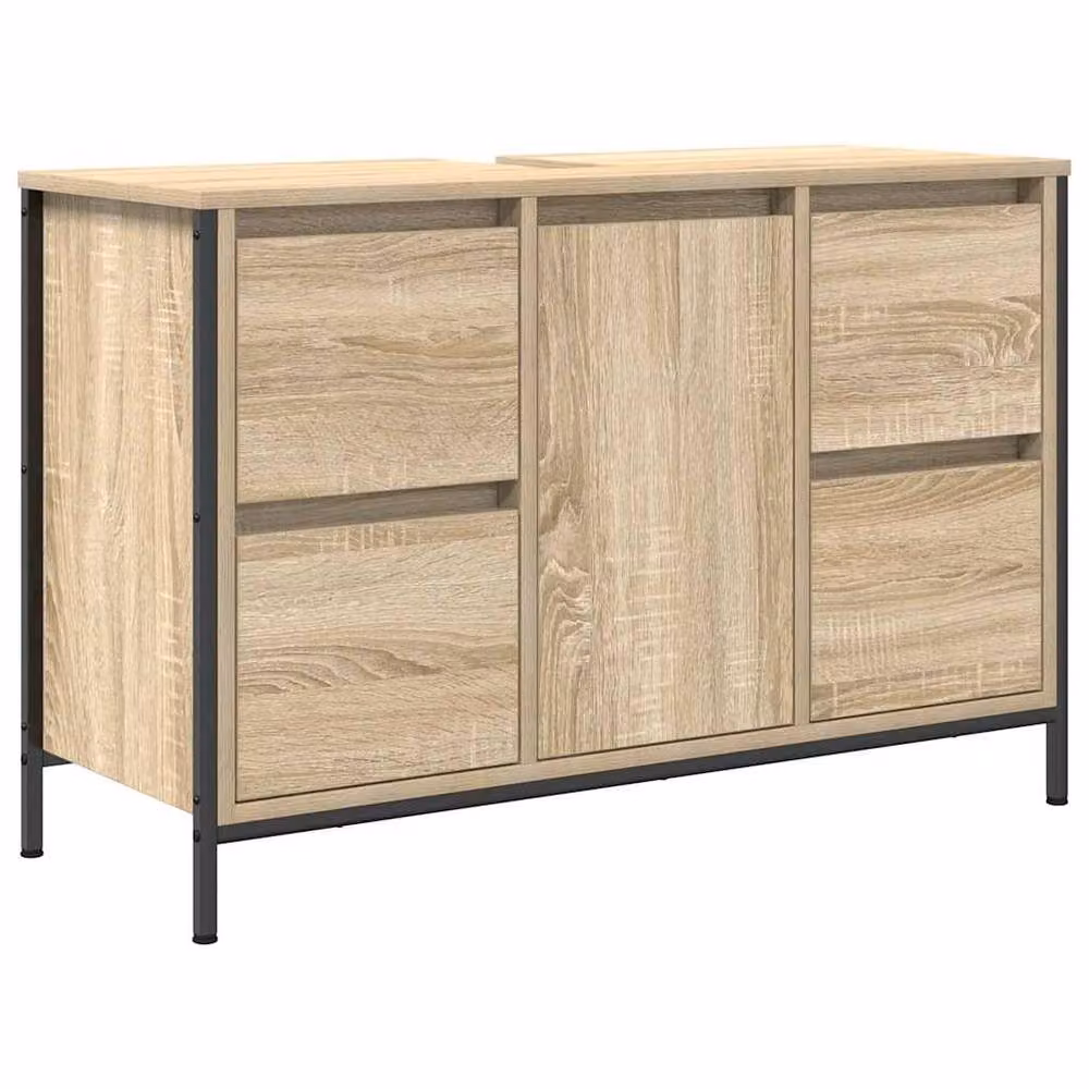 Berkfield Home Decorative Basin Cabinet with Drawers in Sonoma Oak, Light Brown, W/D/H: 90 x 34.5 x 60 cm – 2
