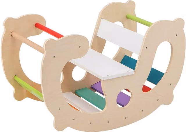Costway Wooden Rocking Horse Arch Climber in Brown