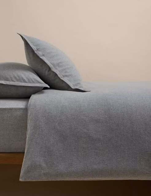 M&S Grey Marl Brushed Cotton Flannelette Bedding Set, 200 x 200 cm