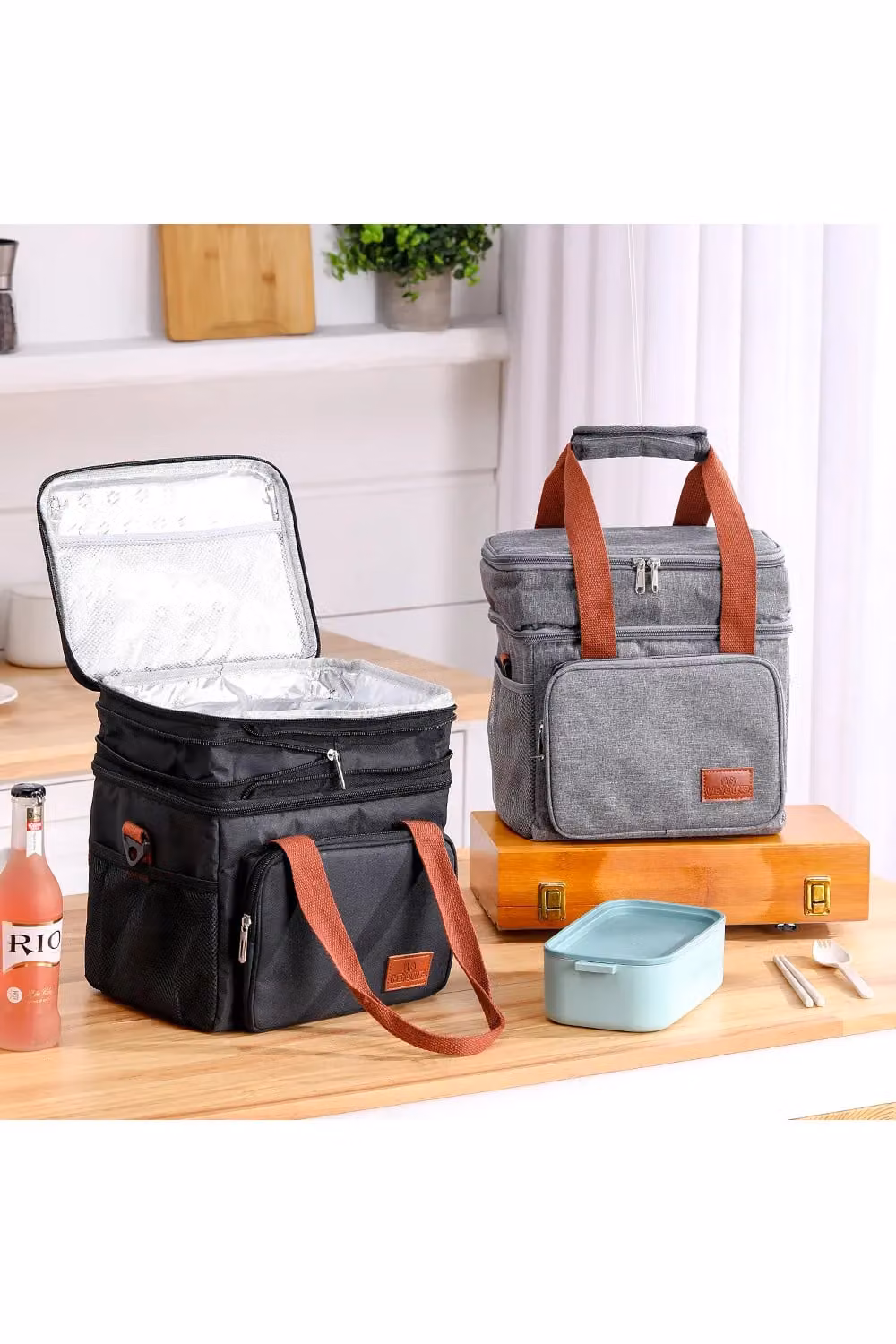Living and Home 2-Layer Insulated and Leakproof Lunch Tote Bag with Adjustable Shoulder Strap in Grey – 2