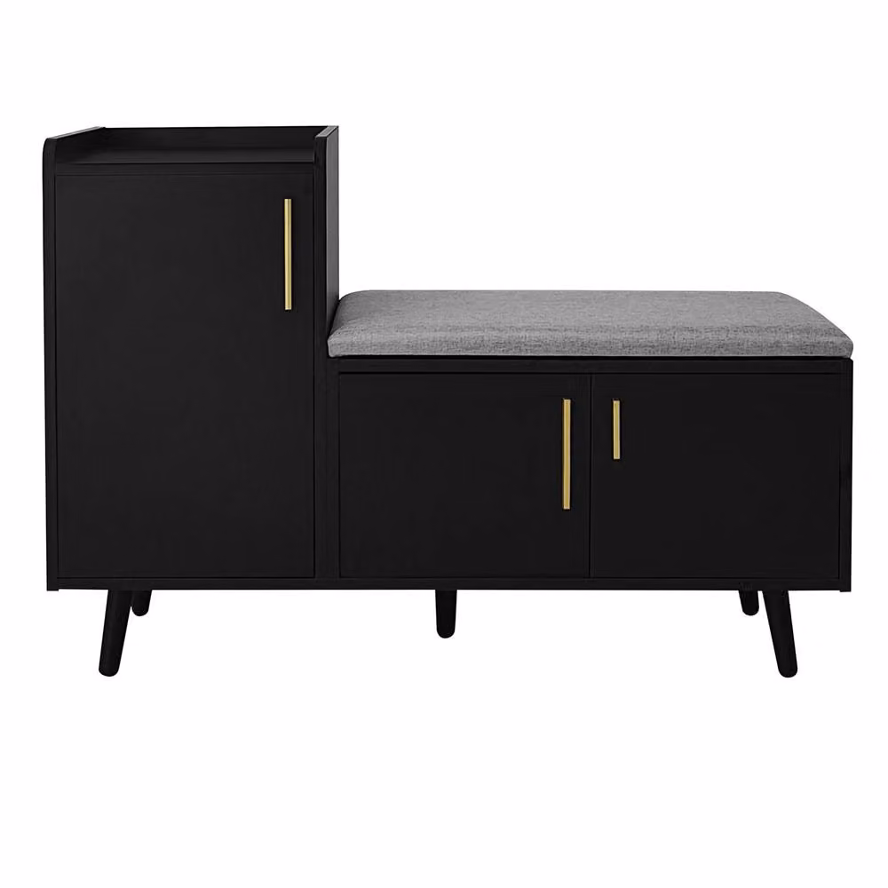 Rolipo Modern Black Shoe Bench with Cushion and Adjustable Storage, Width: 100 cm – 6