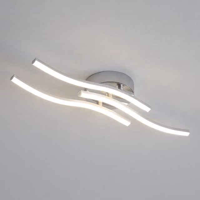 COMELY 18W LED Modern Curved Ceiling Light in Chrome and Silver, 6500K Cool White
