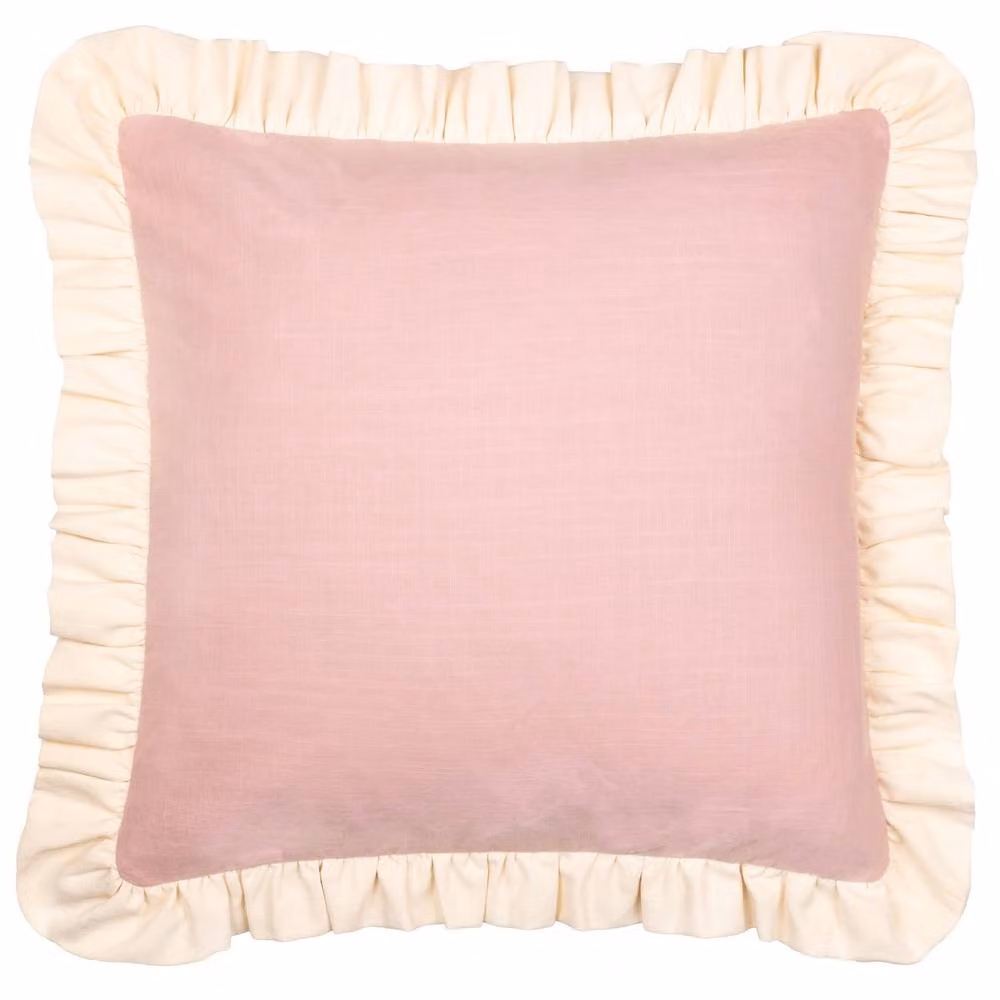 Wylder Effie Plain Cotton Ruffle Square Cushion in Pink and Beige, W/D/H: 45 x 45 x 45 cm – 2