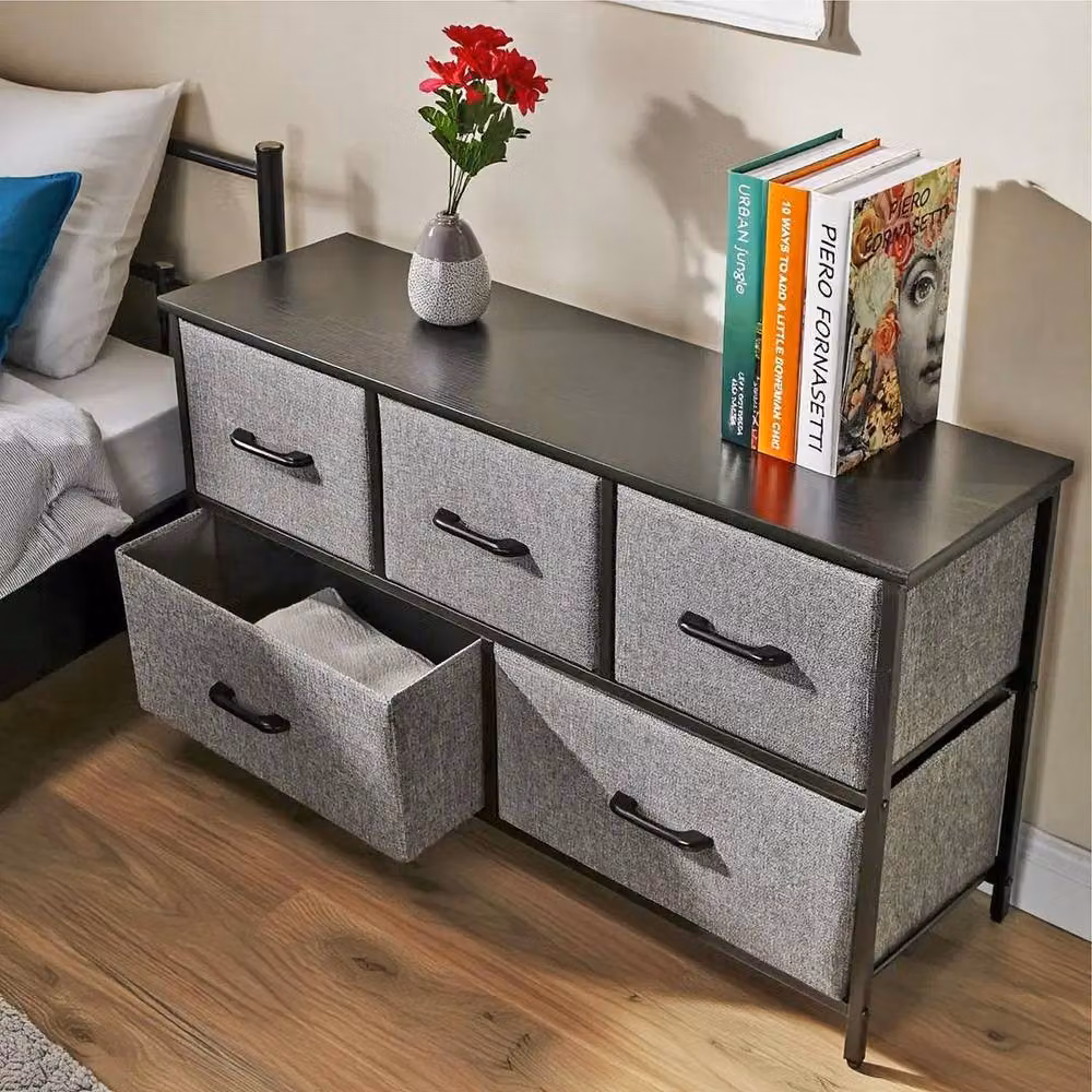 Kelvenix 5 Drawer Fabric Chest of Drawers Storage Unit in Grey and Black, W/D/H: 55 x 30 x 100 cm – 4