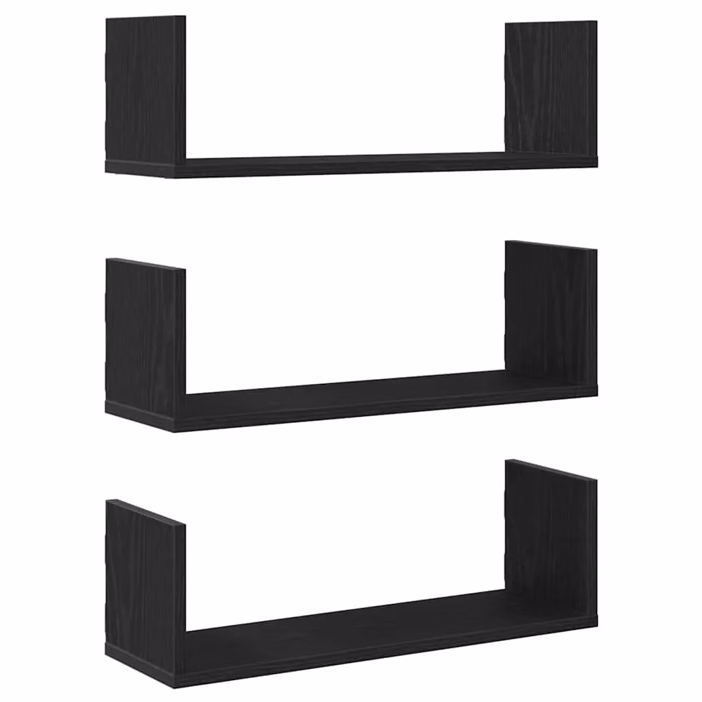 Berkfield Home Set of 3 Wall Mounted Shelves in Black Oak, W: 58 cm, D: 18 cm, H: 18 cm – 2
