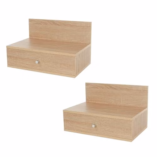 Core Products Pair of Kelly Modern Wall-Mounted Bedside Cabinets with Drawer – 2