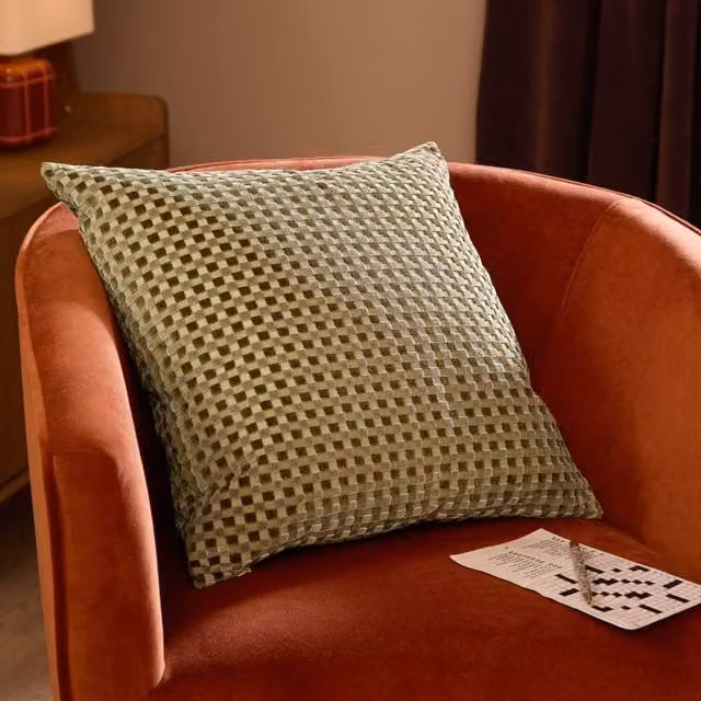 Furn Checkered Velvet Jacquard Cushion in Green, W/D/H: 45 x 45 x 45 cm – 1