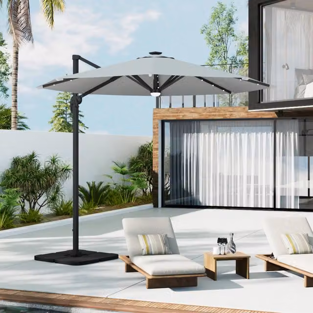 Breeins Cantilever Parasol with Solar LEDs and 360 Degree Rotation in Light Grey