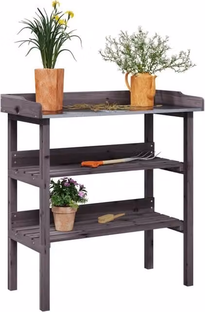 Berkfield Home Grey Plant Table with Shelves, W/D/H: 78 x 38 x 82.5 cm