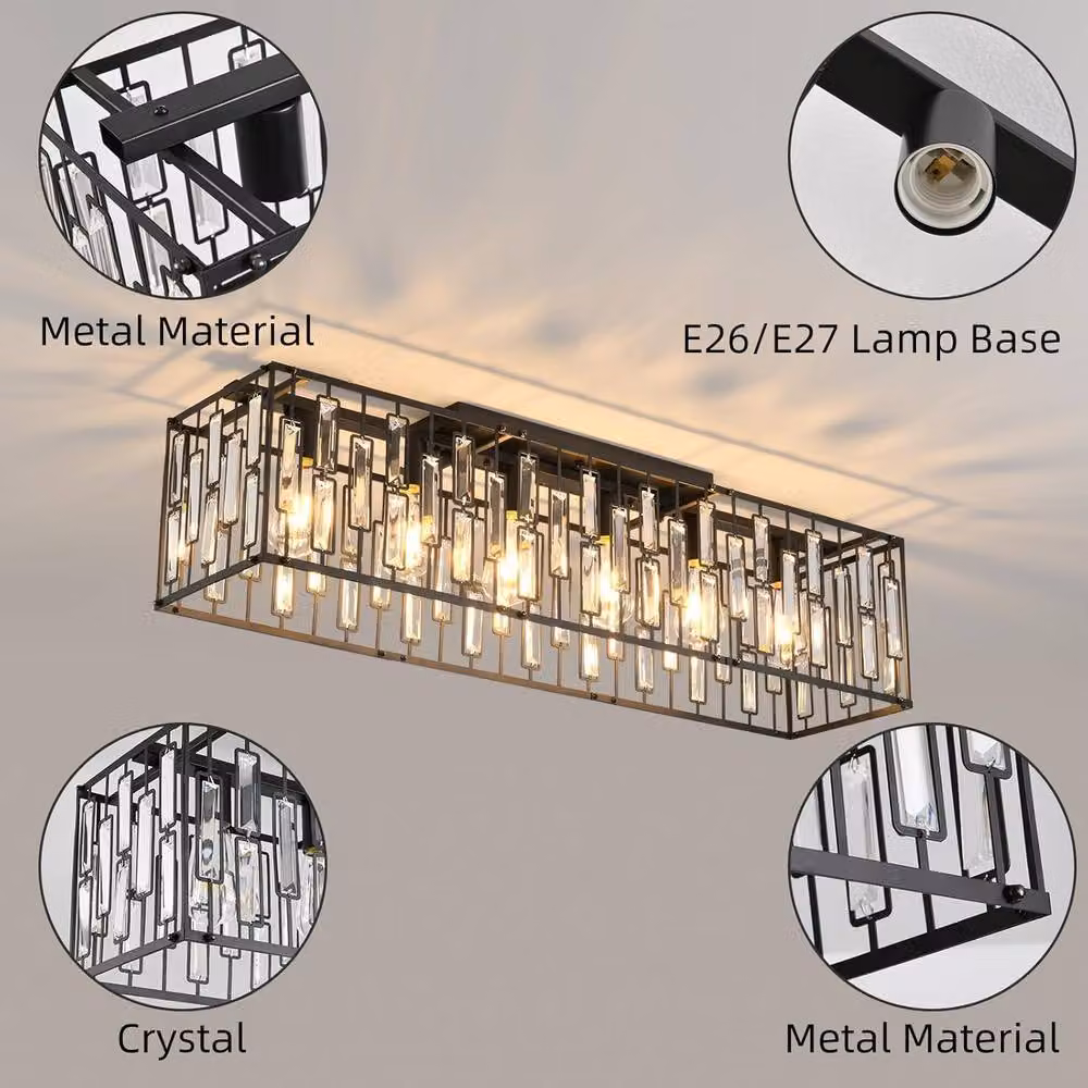 Garwarm Set of 2 Modern Rectangular Crystal and Metal Ceiling Lights in Black and Silver – 2