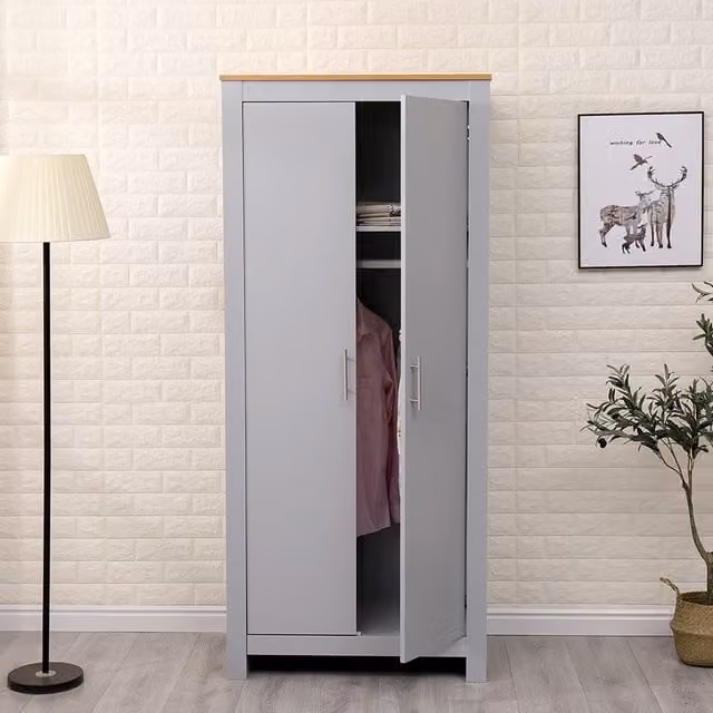HMD Furniture Grey 2 Door Wardrobe with Hanging Rail and Chest Storage Unit