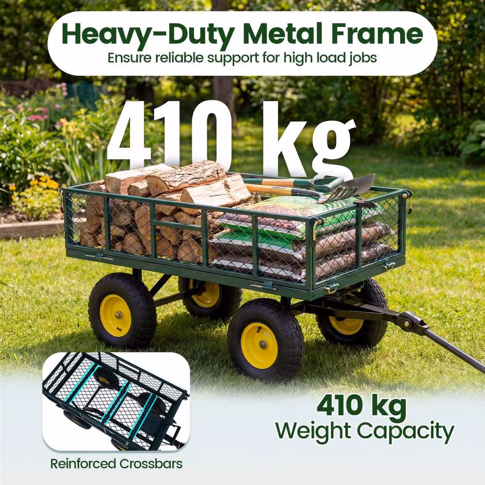 Gymax Folding Utility Garden Cart with Mesh Sides in Green – 6