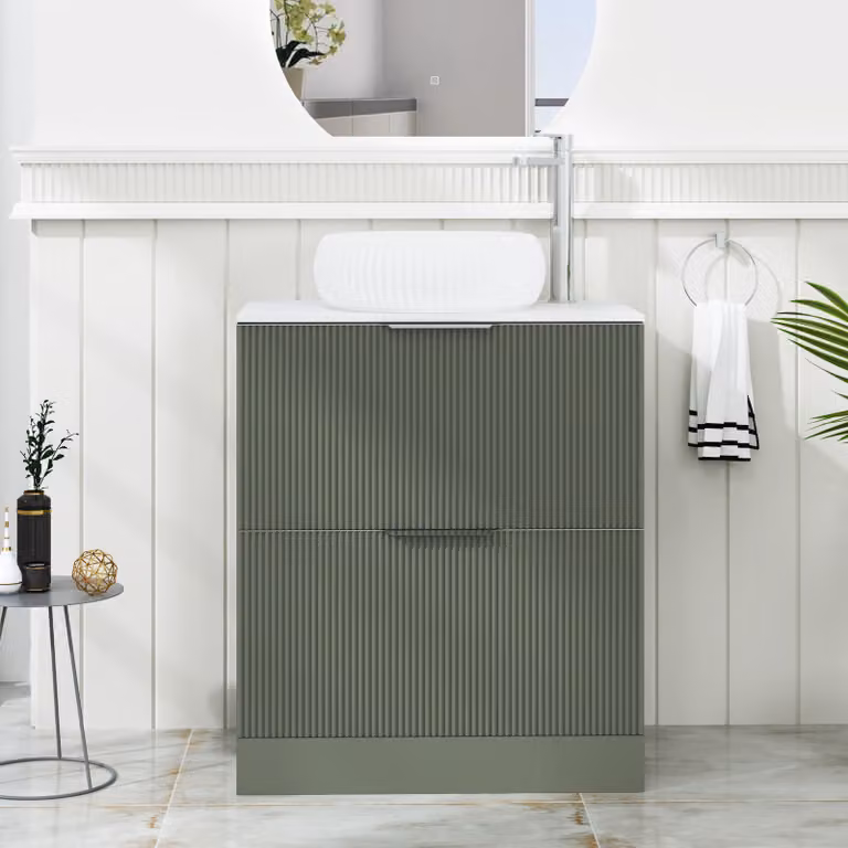 Royal Bathrooms Evora Sage Green Fluted Floor Standing Vanity Unit with Milan Basin and 2 Drawers