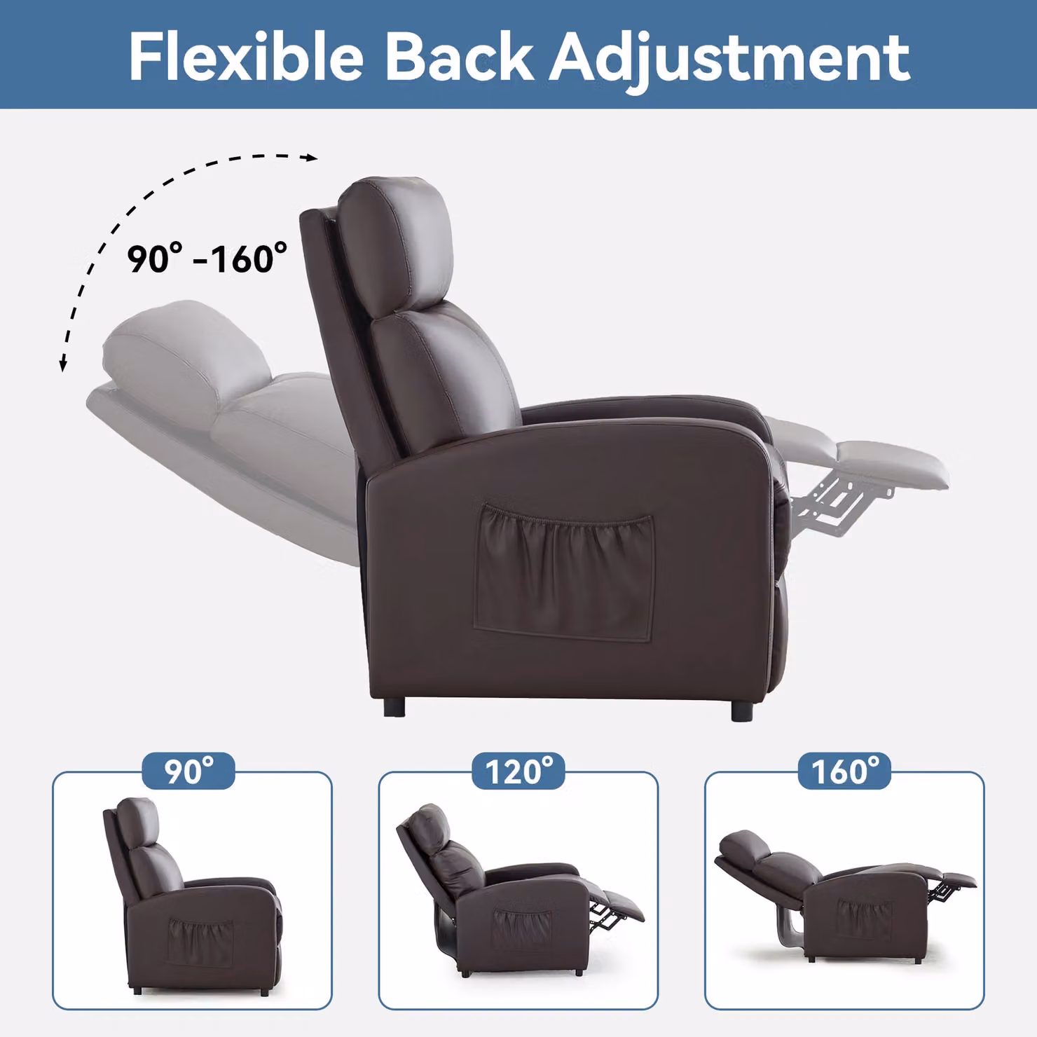 MCC Direct CozyLiving Faux Leather Push Back Reclining Armchair in Dark Brown – 2