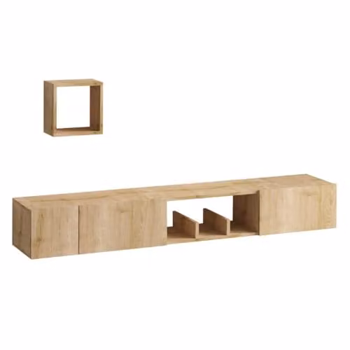 Calicosy Avior wall-mounted TV unit with 3 doors, 1 niche and internal shelves, brown sapphire oak finish, Width: 180 cm
