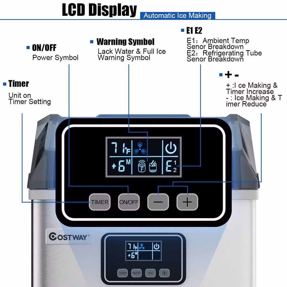 Costway Portable Countertop Ice Maker with Digital LCD Display, Silver – 3