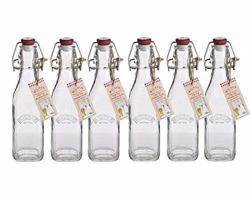 Kilner Transparent Glass Flip Top Preserve Storage Bottles with Clip Closure, 0.25 l, Pack of 6