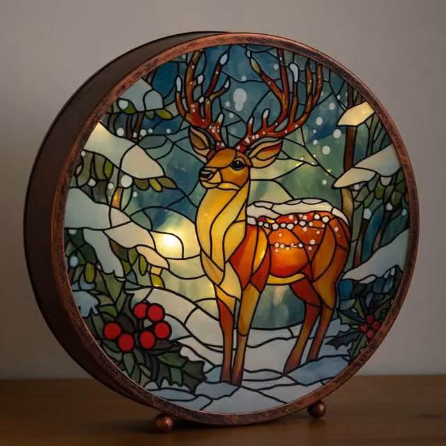 Samuel Alexander Multicolour Stained Glass Light Up Stag Christmas Tabletop Decoration, Height: 25 cm – 1