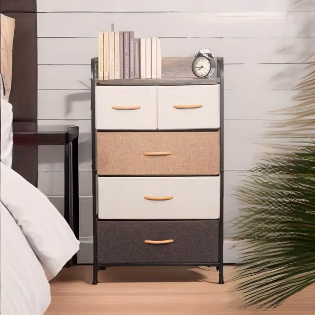 FURNOS 5 Fabric Drawer Bedroom Dresser in Brown