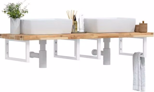Berkfield Home Wall Mounted Basin Shelf in Brown Acacia Wood and Steel