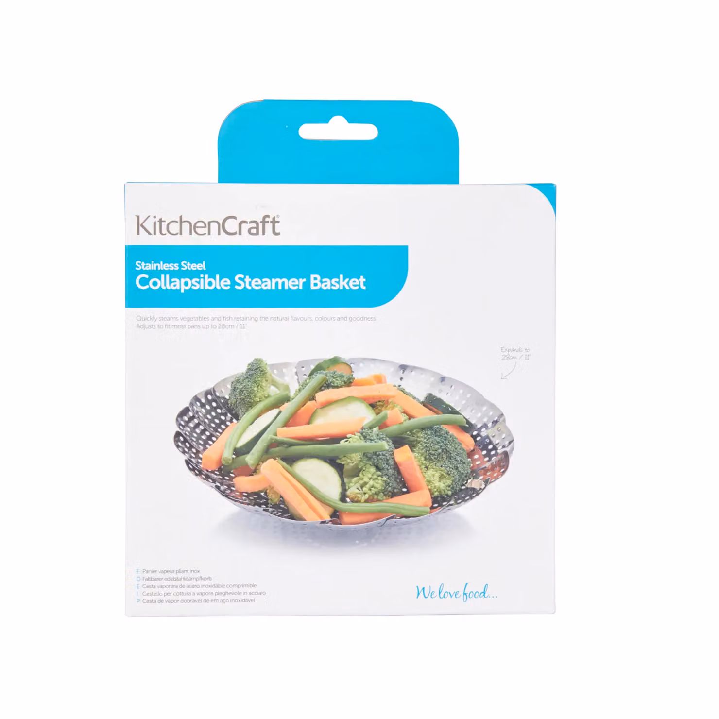 KitchenCraft Stainless Steel Round Collapsible Steaming Basket, 28cm, Silver – 3
