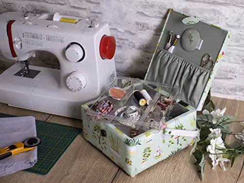 Hobby Gift Medium Sewing Storage Box in Wood and Fabric with Plant Life Design – 3