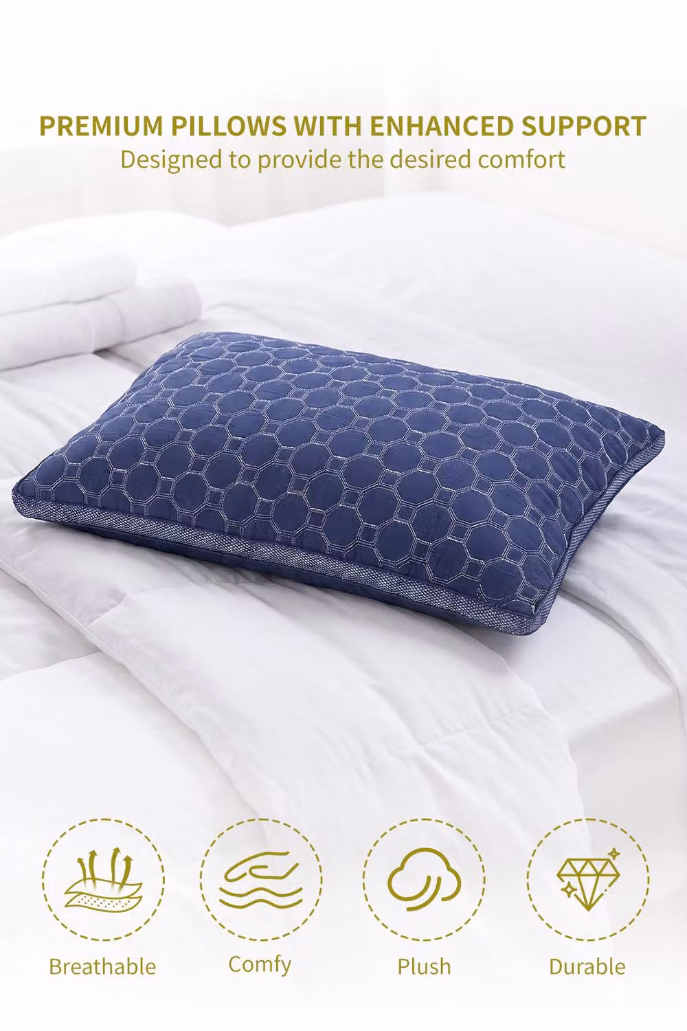 Living and Home Plush and Breathable Geometric Textured Rectangular Pillow Insert in Dark Blue – 2