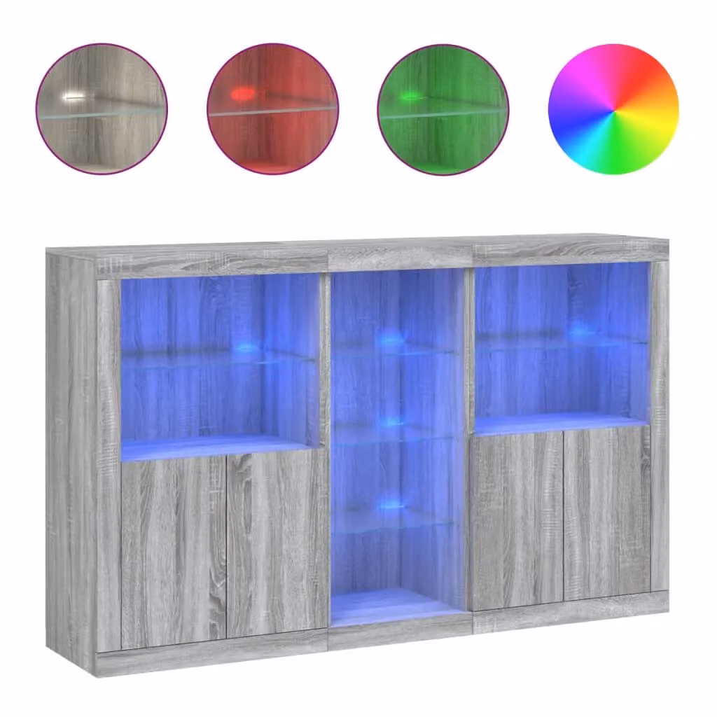 Berkfield Home Modern Sideboard with LED Lights in Grey Sonoma, W: 162 cm, D: 37 cm, H: 100 cm – 2