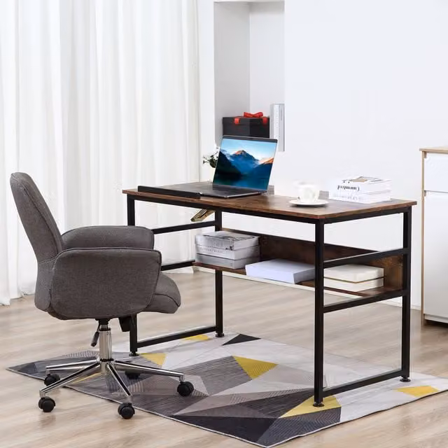 HOMCOM Tiltable Drafting Table and Computer Desk with Open Shelf in Brown