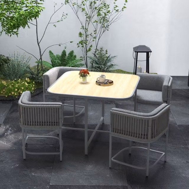 Outsunny Modern Grey Rattan Dining Set with Rectangular Table and Chairs