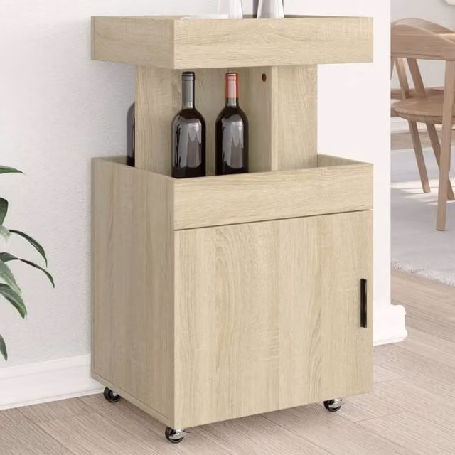 Berkfield Home Sonoma Oak Bar Cart in Brown, W/D/H: 50 x 41 x 89 cm