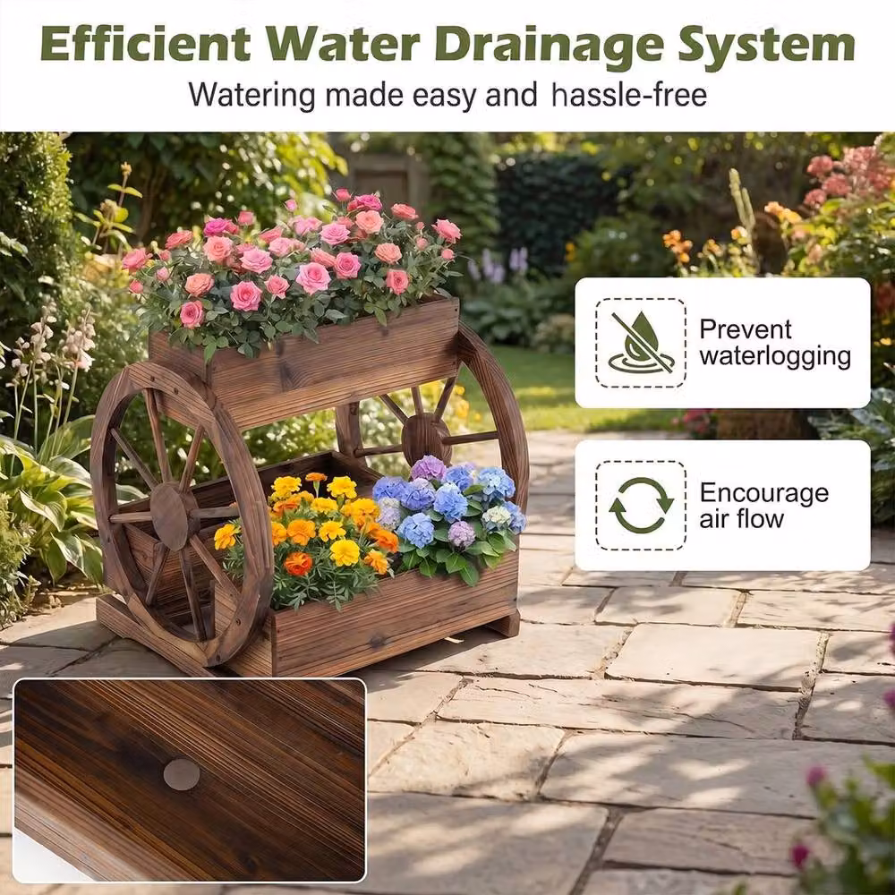 Kelvenix Rustic Brown Wooden Raised Bed for Vegetable, Herb and Ornamental Gardens W/D/H: 62 x 61.5 x 53 cm – 3
