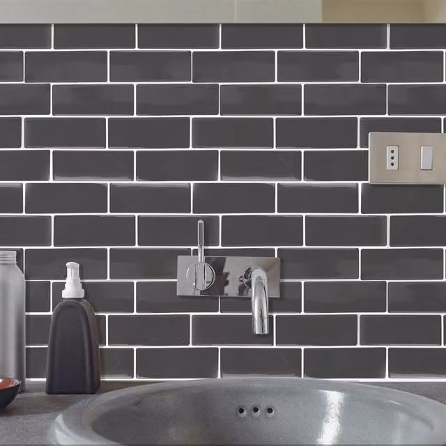 WALPLUS 48 Pack Grey 3D Geometric Tile Look Adhesive Stickers, W: 30.5 cm x H: 30.5 cm