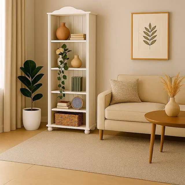 Dorel Home Mette Freestanding Bookcase in White High Lacquer Wood