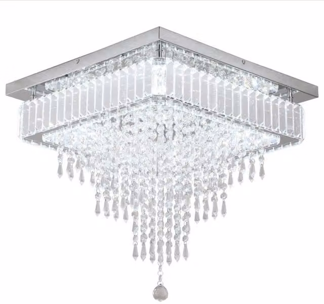 Bath Plus TB+ Modern Square Silver Chandelier with Crystal and Stainless Steel