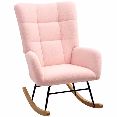 HOMCOM Modern Pink Bouclé Rocking Chair with Armrests and Metal Frame